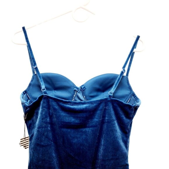 Blue Velvet Bodysuit With Adjustable Straps & Snap Closure - Size M Haute Monde - Picture 12 of 13